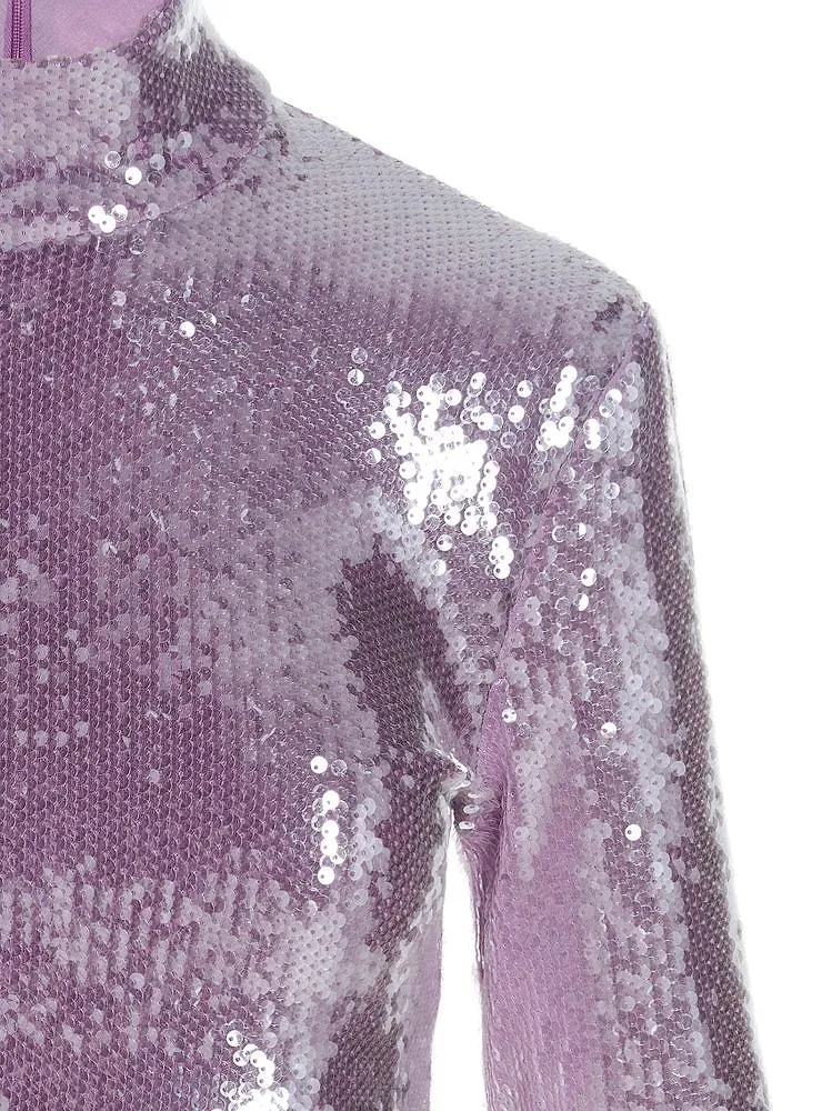 Rotate Sequinned High-Neck Cropped Top