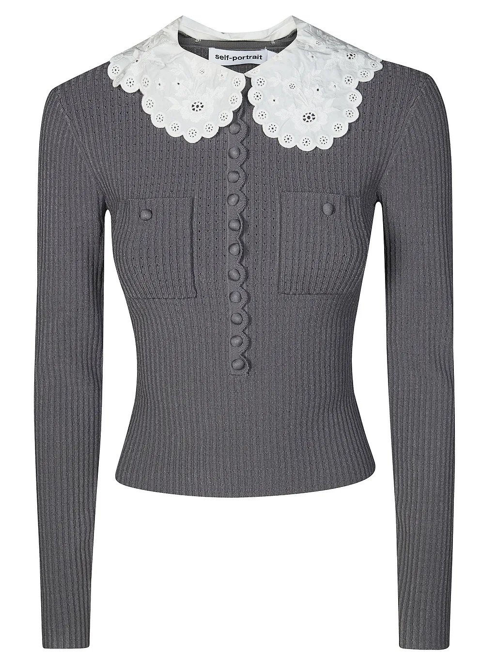 Self-Portrait Lace Collar Knitted Top