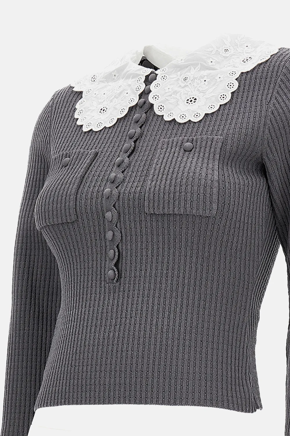Self-Portrait Lace Collar Knitted Top