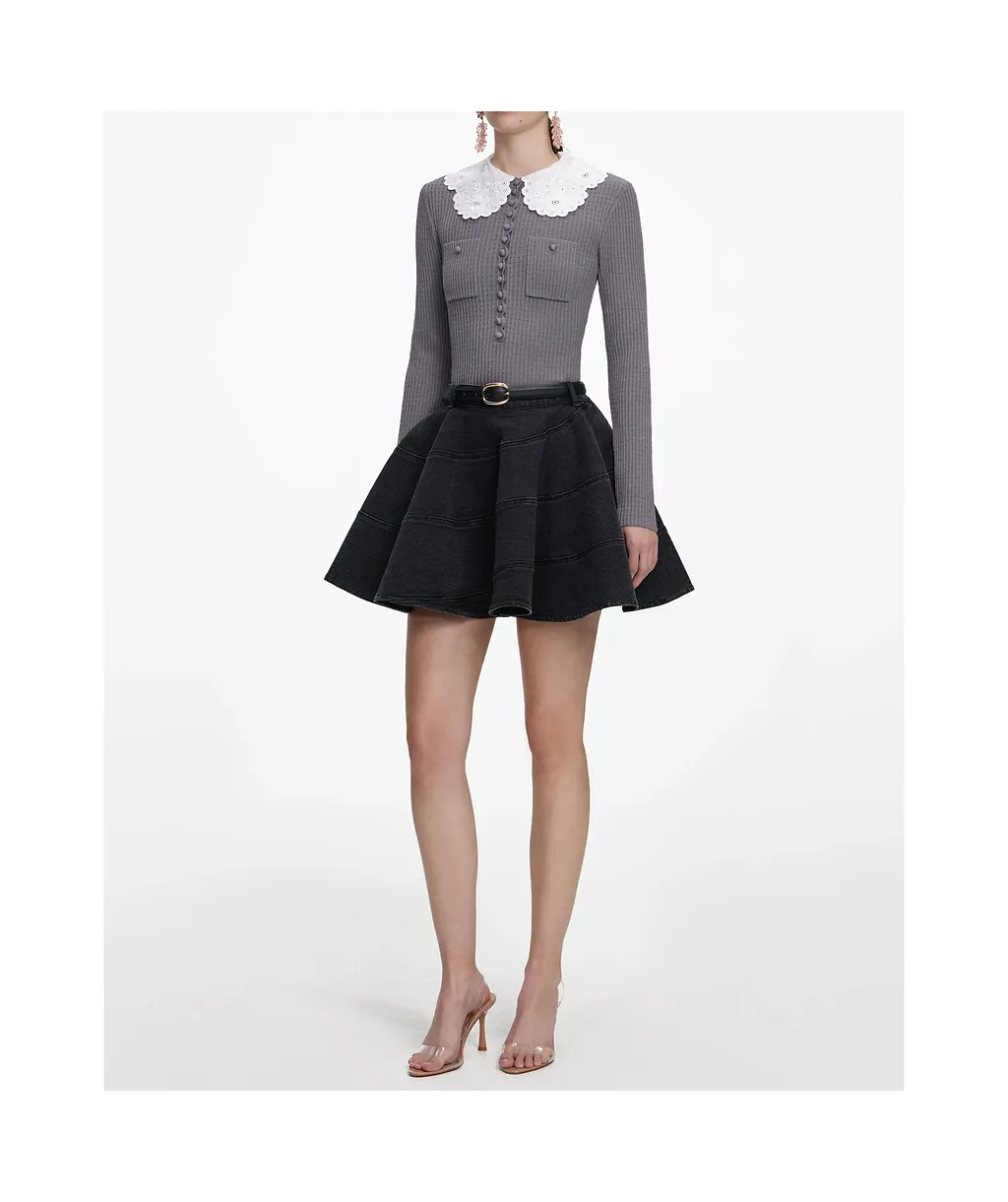 Self-Portrait Lace Collar Knitted Top