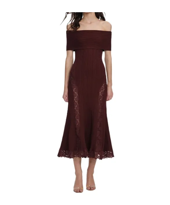 Self-Portrait Off-Shoulder Lace-Insert Dress