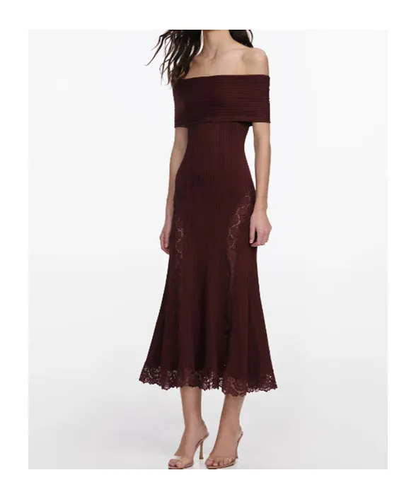 Self-Portrait Off-Shoulder Lace-Insert Dress