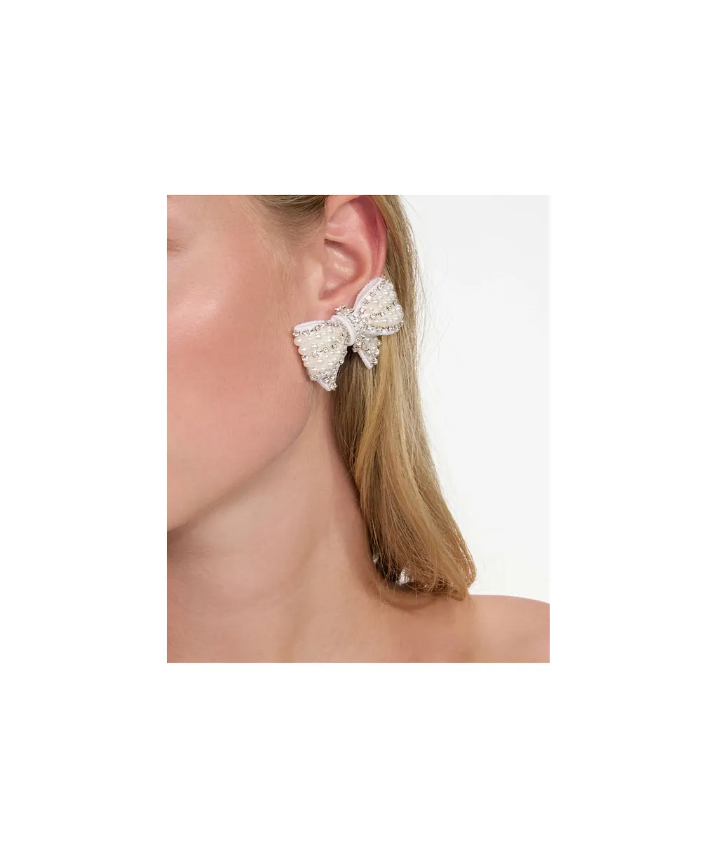 Self-Portrait Embellished Satin Bow Earrings