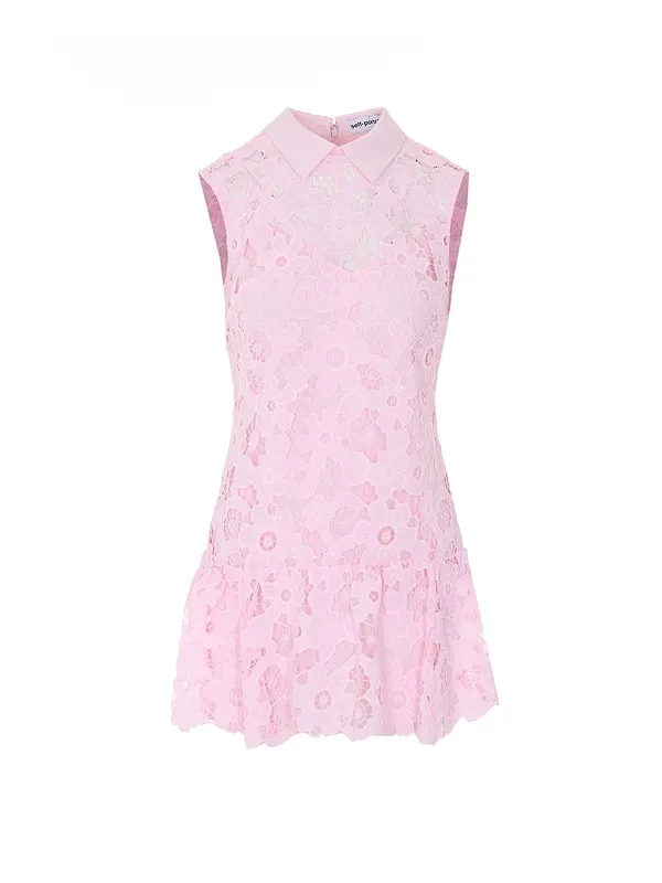 Self-Portrait Embellished-Trim Lace Mini Dress