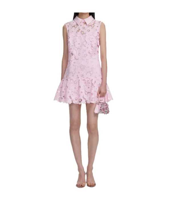 Self-Portrait Embellished-Trim Lace Mini Dress