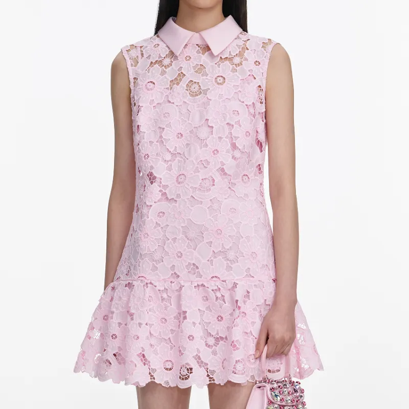 Self-Portrait Embellished-Trim Lace Mini Dress