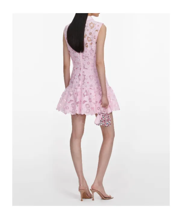Self-Portrait Embellished-Trim Lace Mini Dress