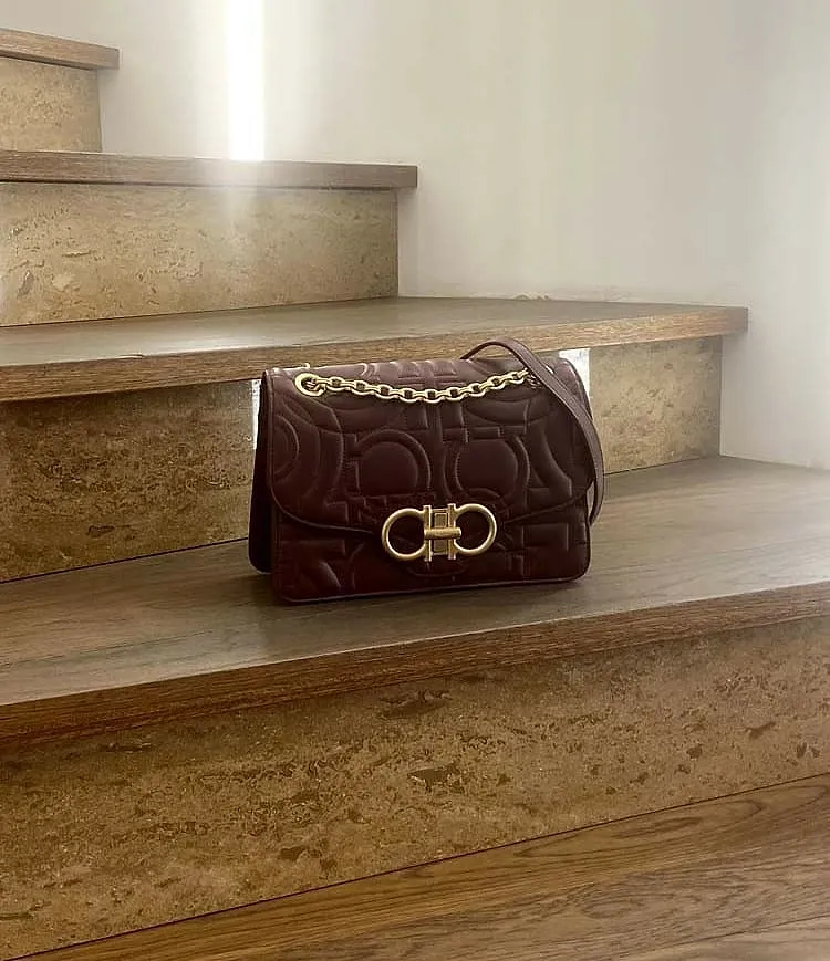 Large Gancini Logo Embossed Shoulder Bag