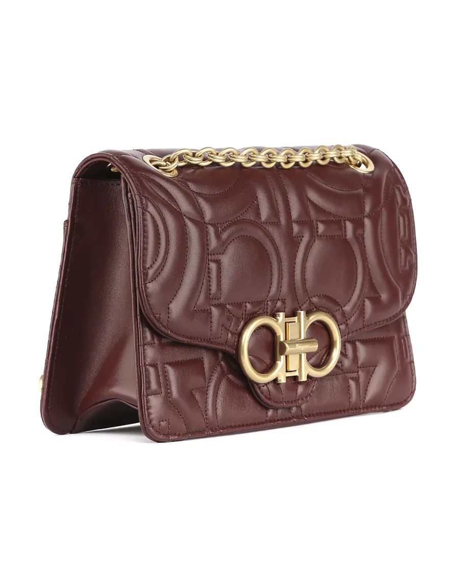 Large Gancini Logo Embossed Shoulder Bag