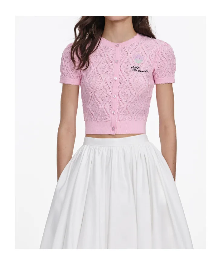 Self-Portrait Pointelle Cropped Cardigan