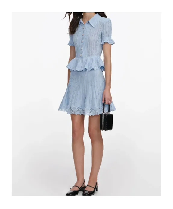 Self-Portrait Pointelle Peplum Knit Mini Dress