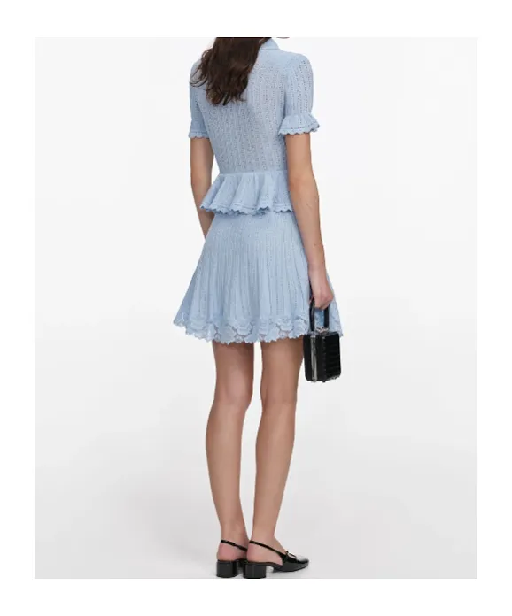Self-Portrait Pointelle Peplum Knit Mini Dress