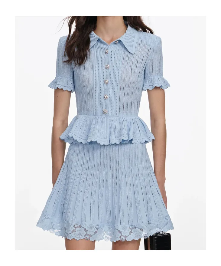 Self-Portrait Pointelle Peplum Knit Mini Dress