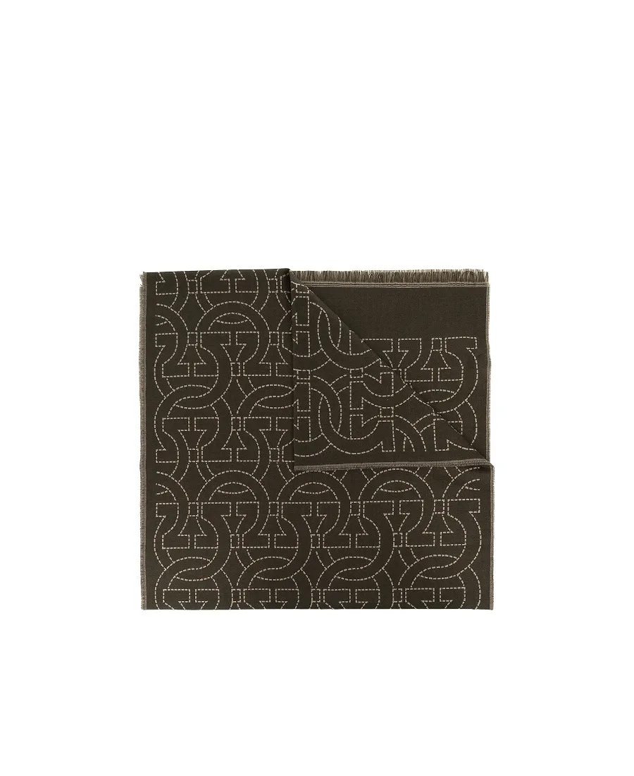 Ferragamo Gancini-Printed Fringed Edge Scarf