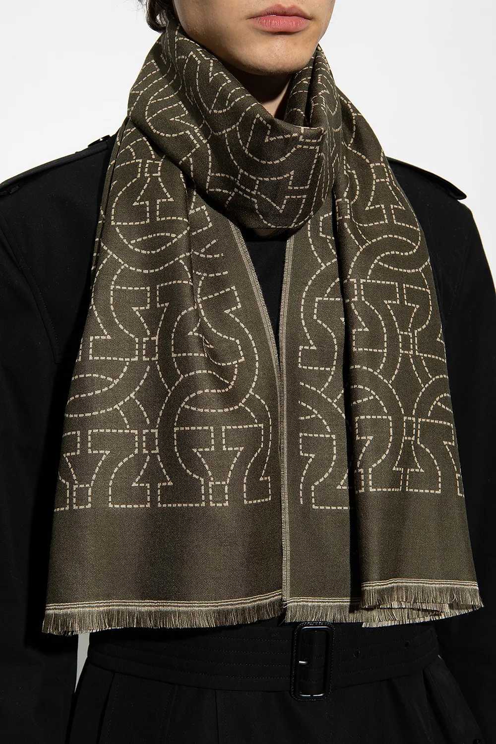 Ferragamo Gancini-Printed Fringed Edge Scarf