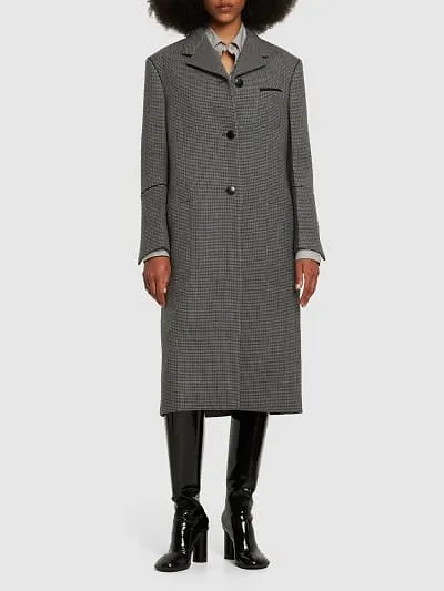 Long-Sleeved Houndstooth Coat