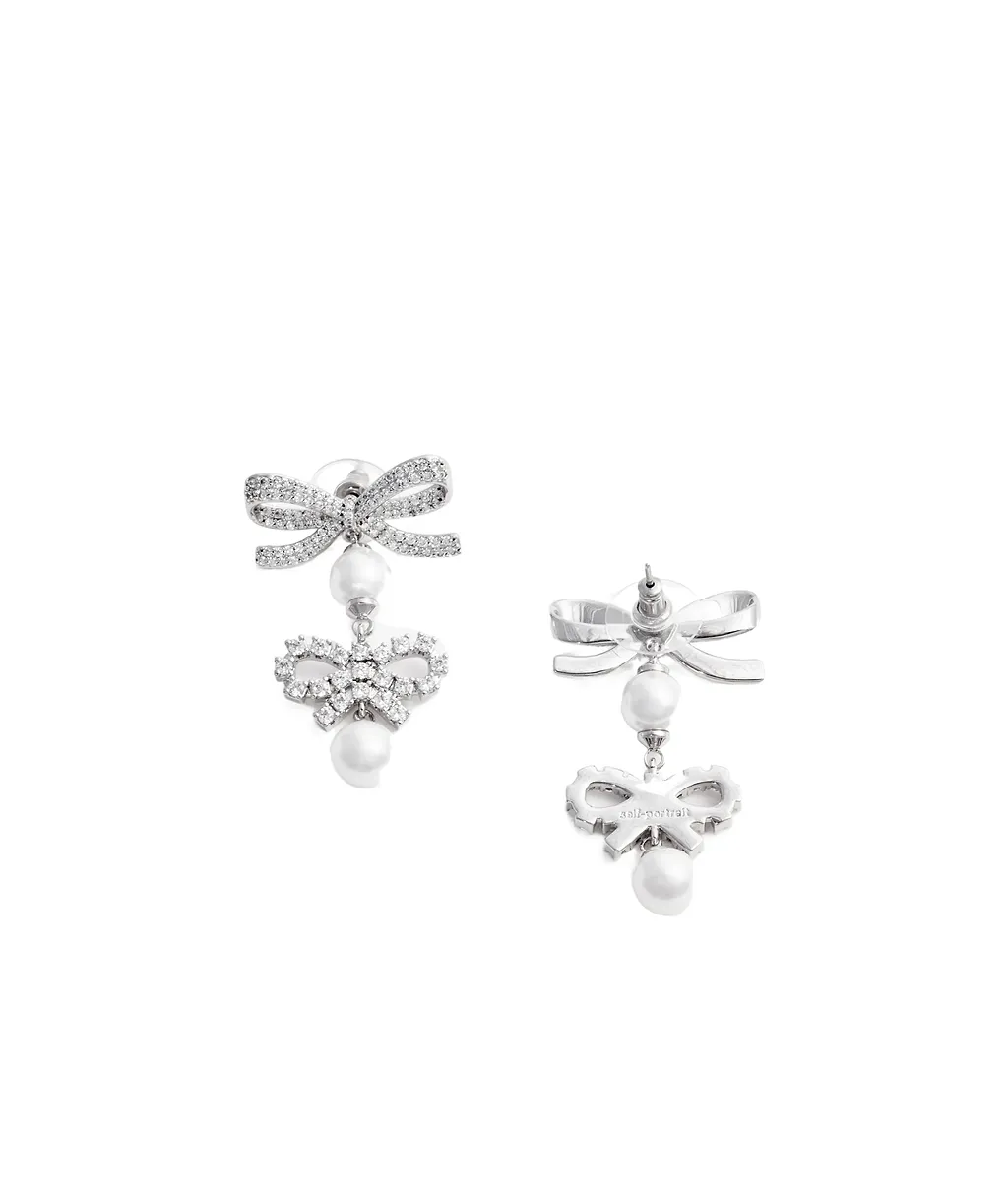 Self-Portrait Double Bow Pearl Earrings