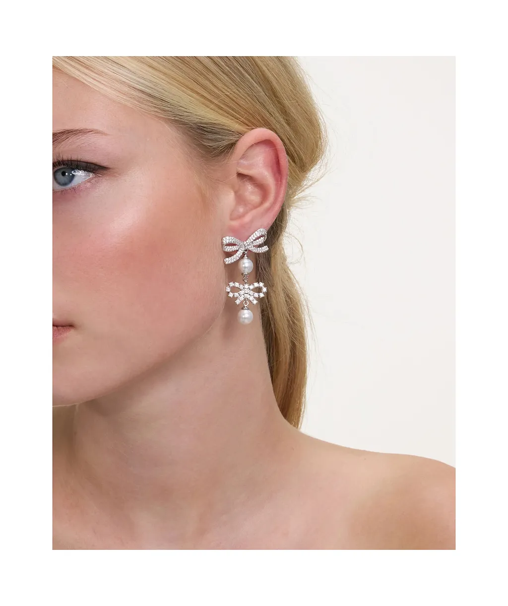 Self-Portrait Double Bow Pearl Earrings