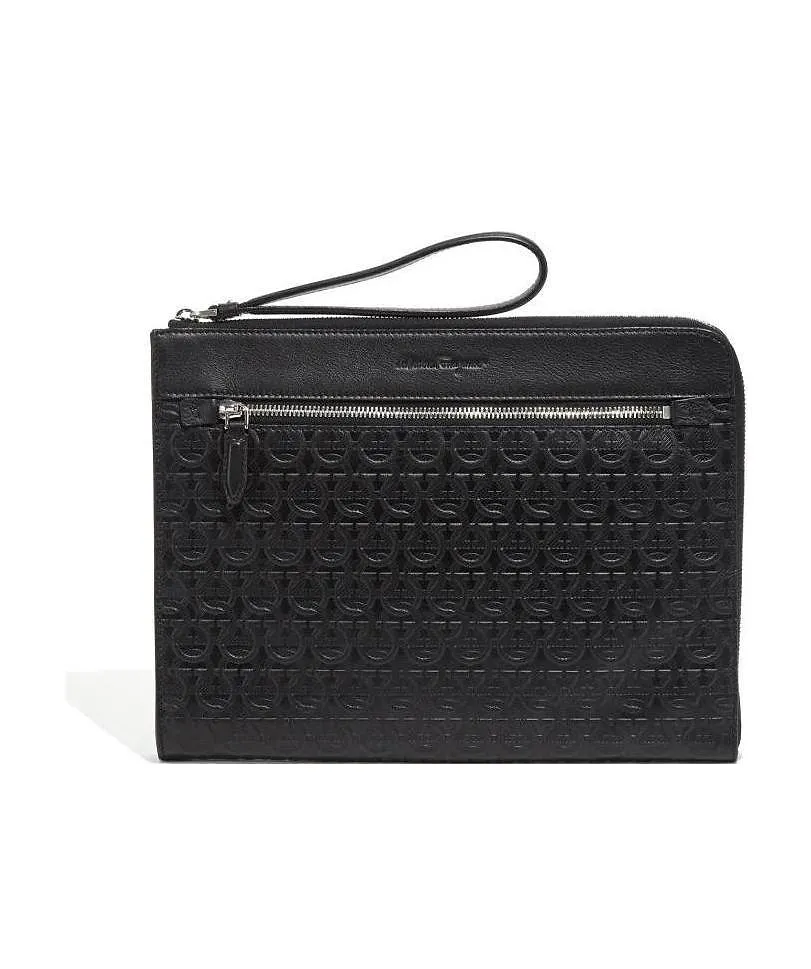 Ferragamo Gancini Embossed Zip-Up Clutch Bag