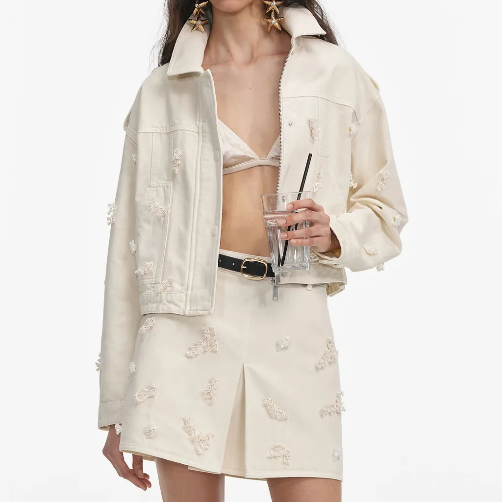 Self-Portrait Floral Beaded Denim Jacket