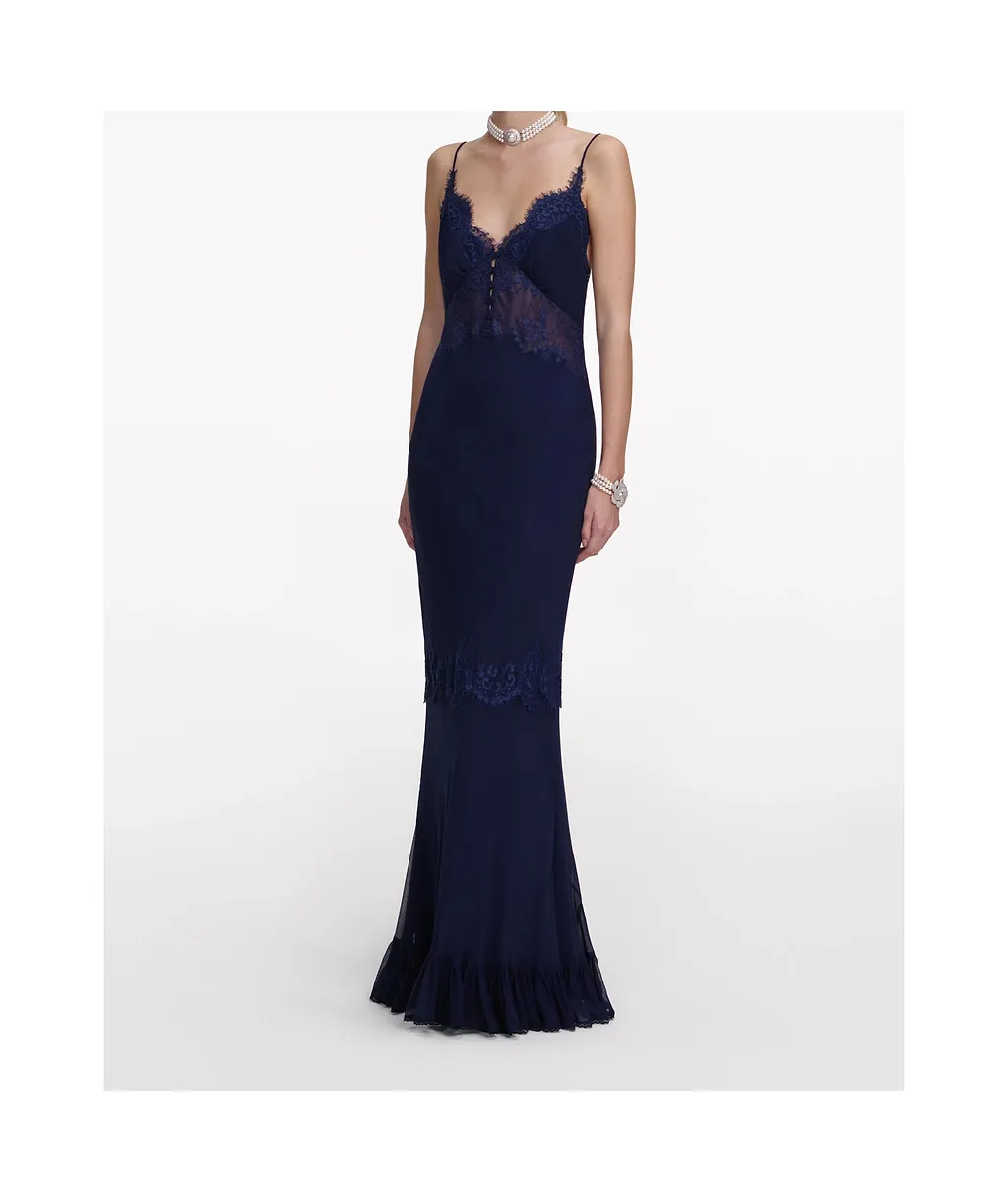 Self-Portrait Lace Georgette Maxi Dress