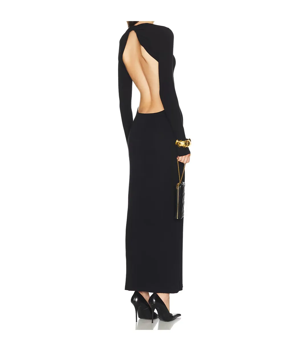 Saint Laurent Open Back Long-Sleeved Dress
