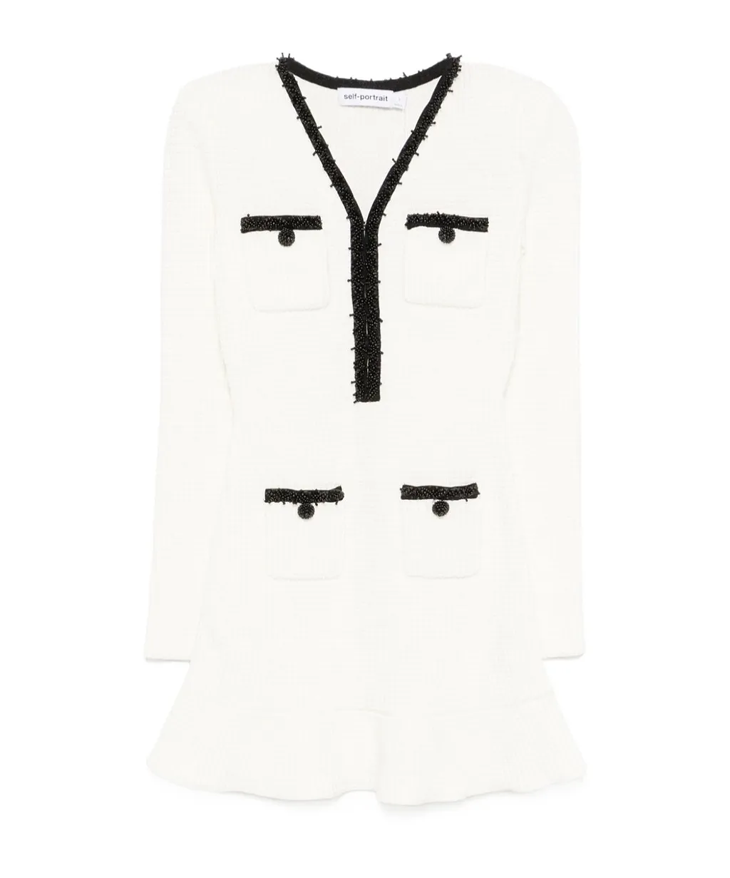 Self-Portrait Bead-Detailed Long-Sleeved Mini Dress