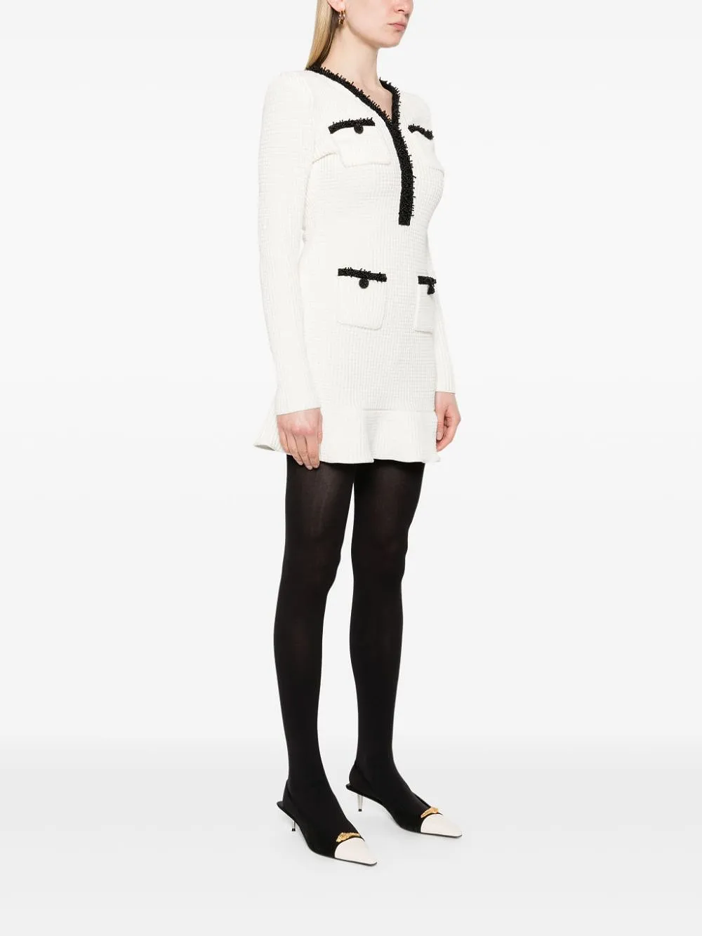 Self-Portrait Bead-Detailed Long-Sleeved Mini Dress