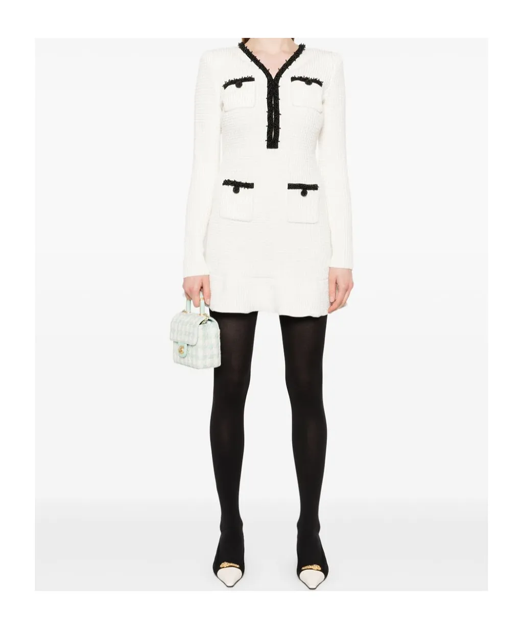 Self-Portrait Bead-Detailed Long-Sleeved Mini Dress