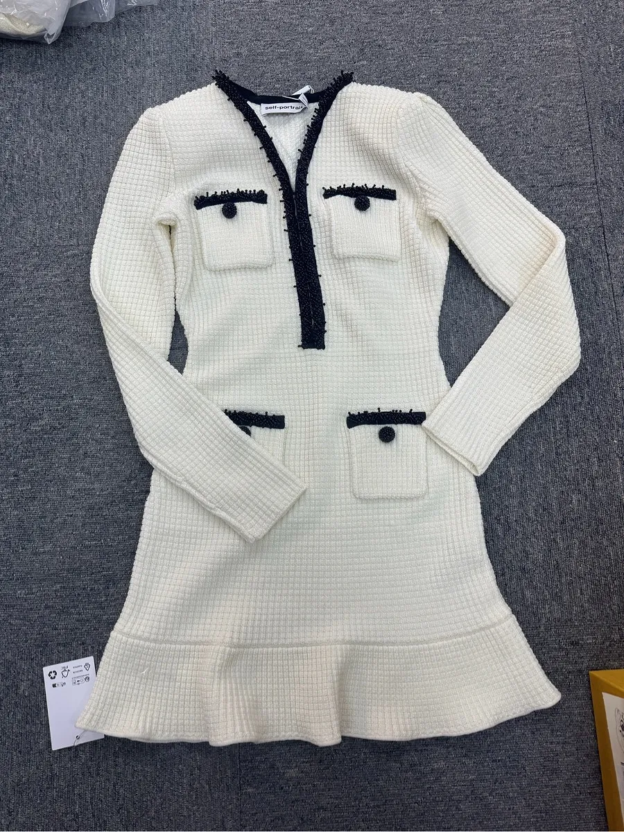 Self-Portrait Bead-Detailed Long-Sleeved Mini Dress
