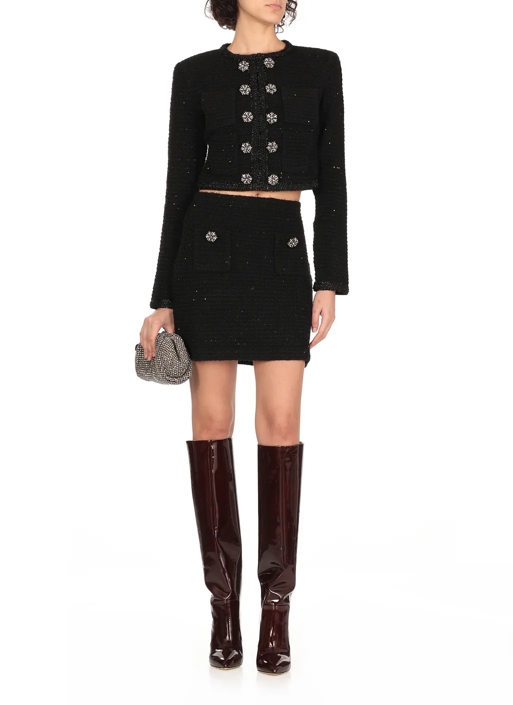 Self-Portrait Textured Cropped Knitted Jacket