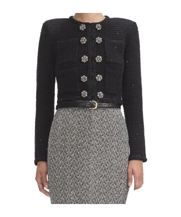 Self-Portrait Textured Cropped Knitted Jacket