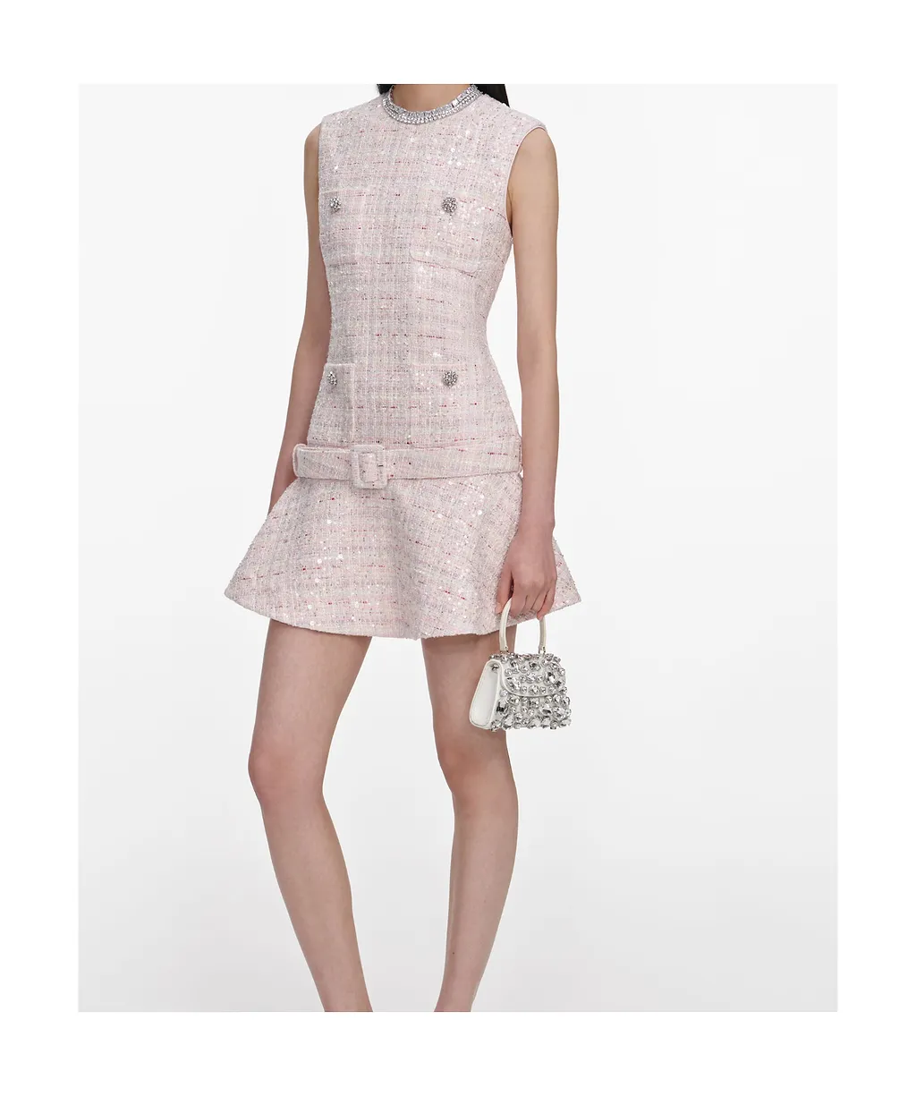 Sequin-Embellished Belted Mini Dress