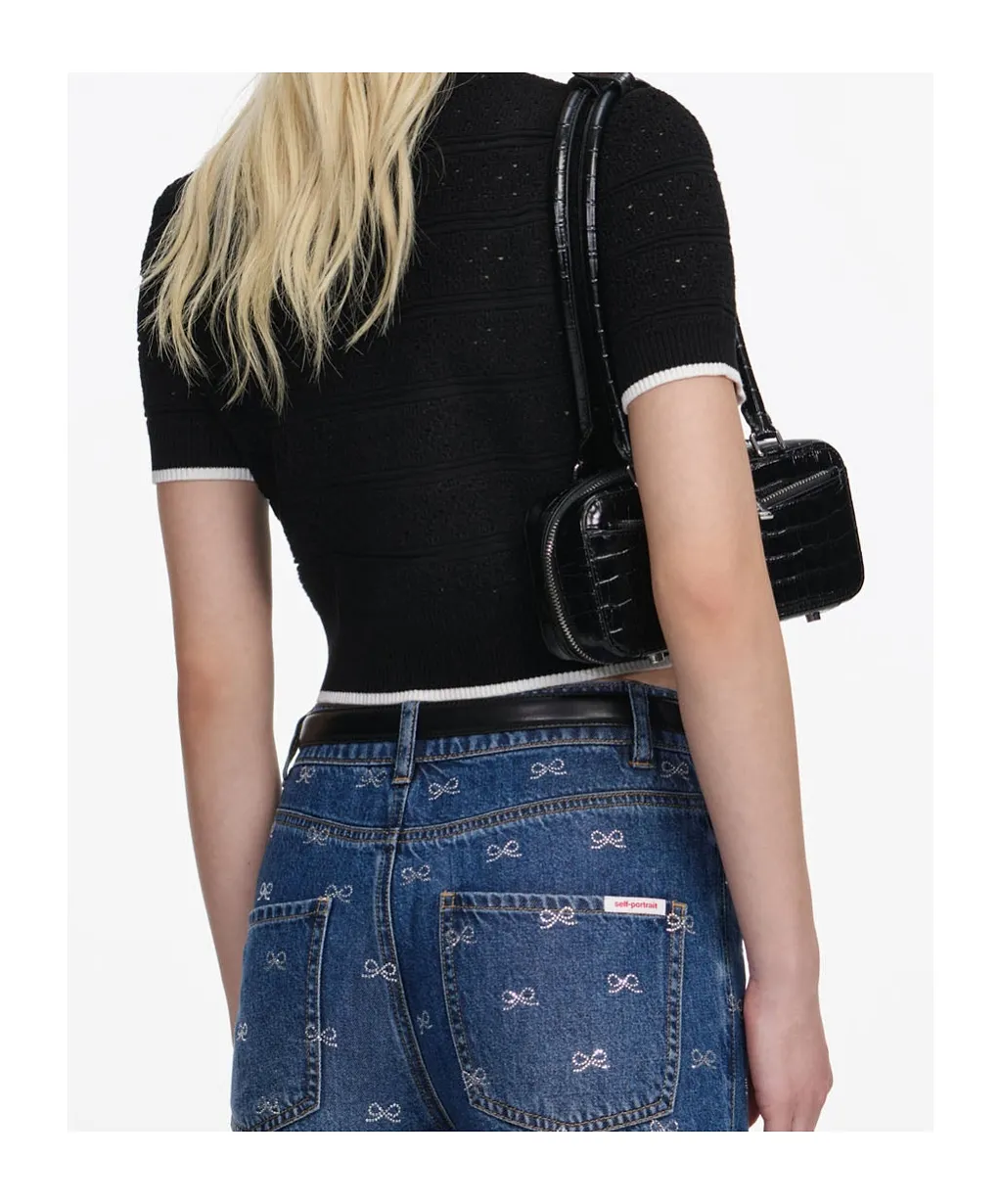 Self-Portrait Pointelle Button Knitted Top
