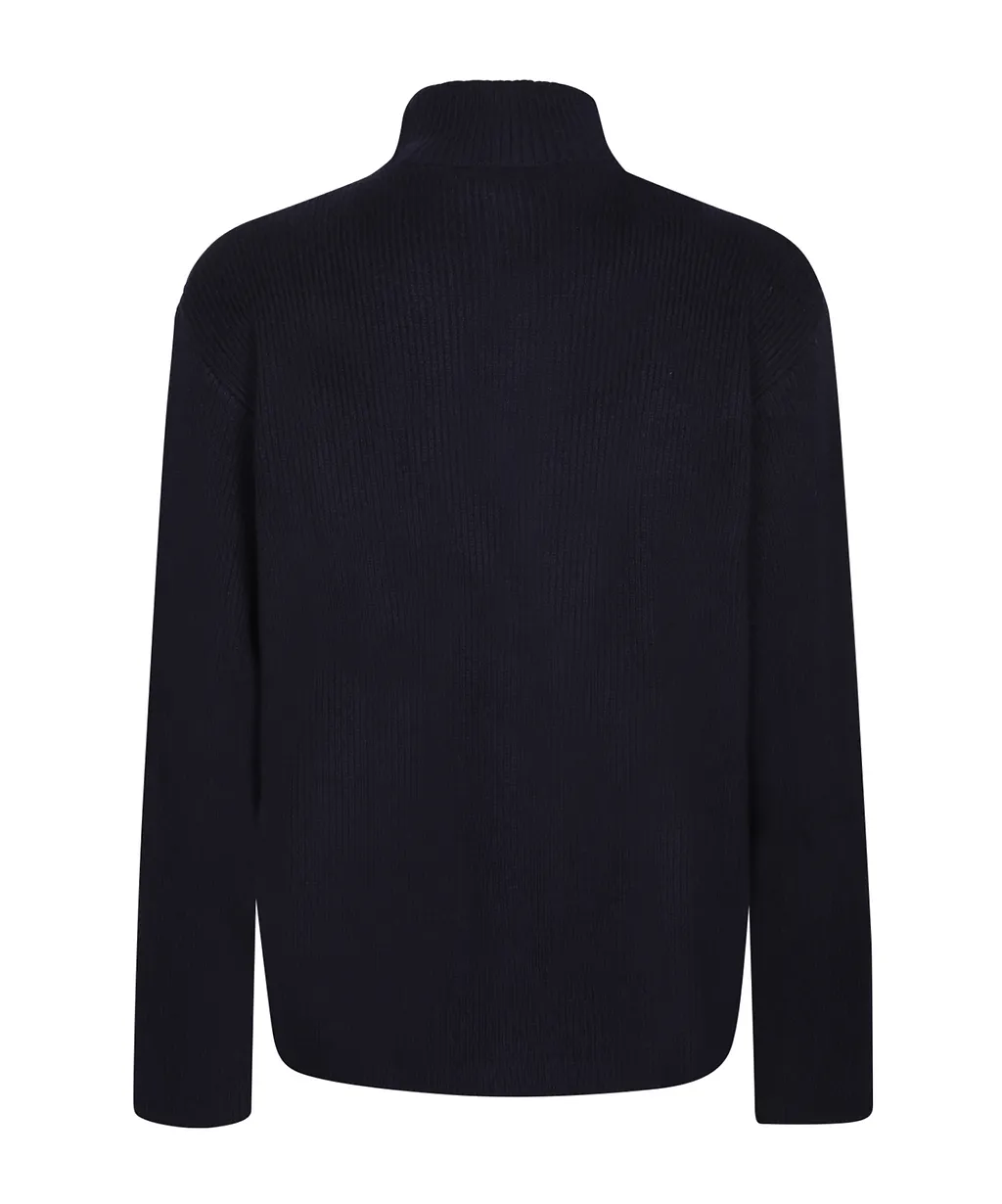 Soft Goat Zip-Up High Collar Cardigan