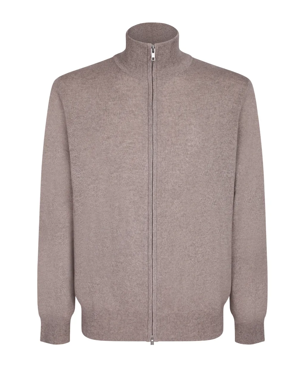 Soft Goat High-Neck Zip-Up Cardigan
