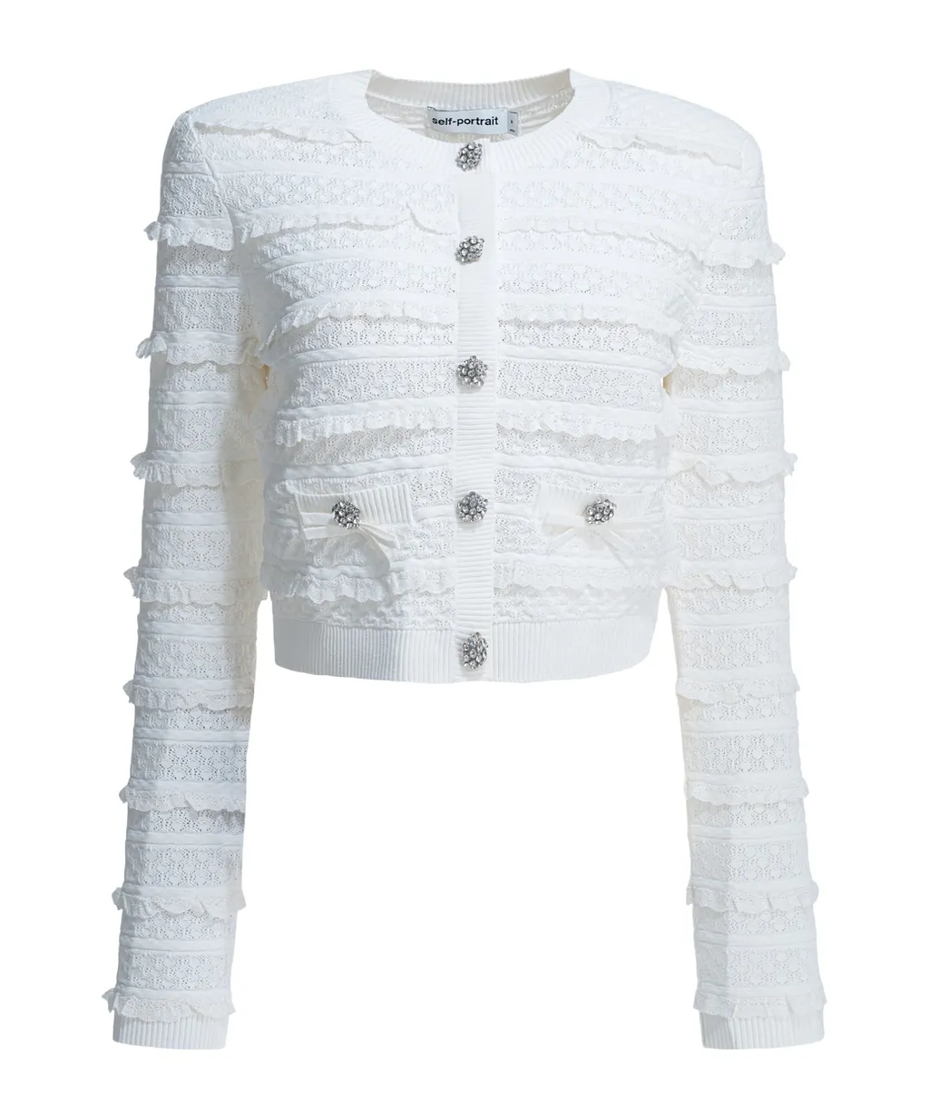 Self-Portrait Pointelle Diamante Cardigan