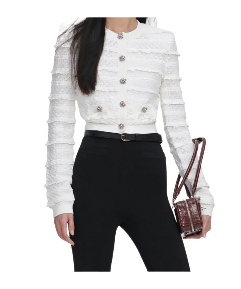 Self-Portrait Pointelle Diamante Cardigan