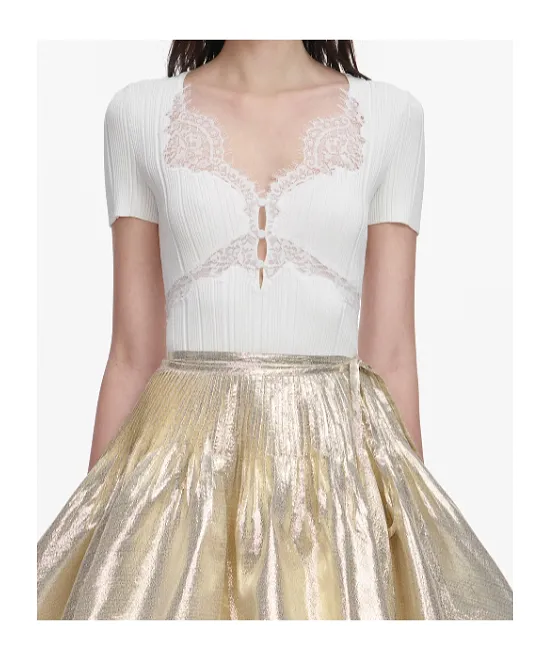 Self-Portrait Ribbed Lace Trim Top