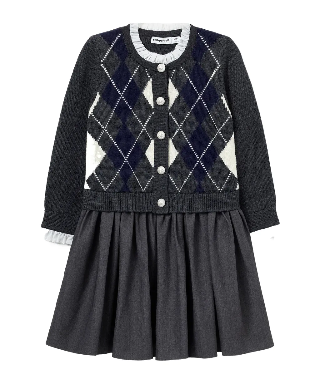 Argyle-Knit Buttoned Dress