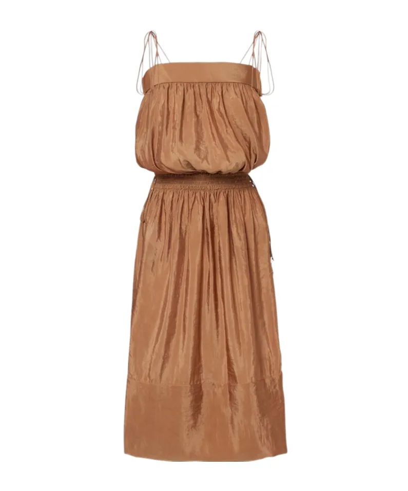Saint Laurent Drawstring Shirred Sleeveless Dress