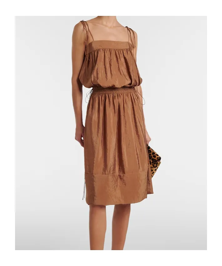 Saint Laurent Drawstring Shirred Sleeveless Dress