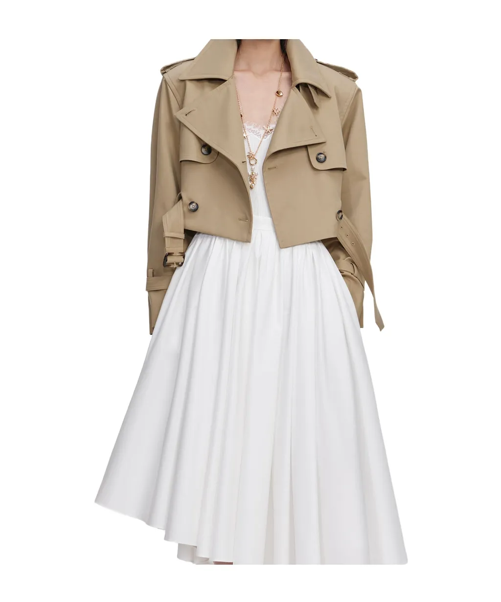 Beige Cropped Trench Jacket