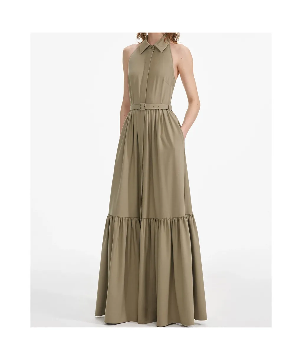 Self-Portrait Sleeveless Twill Maxi Dress