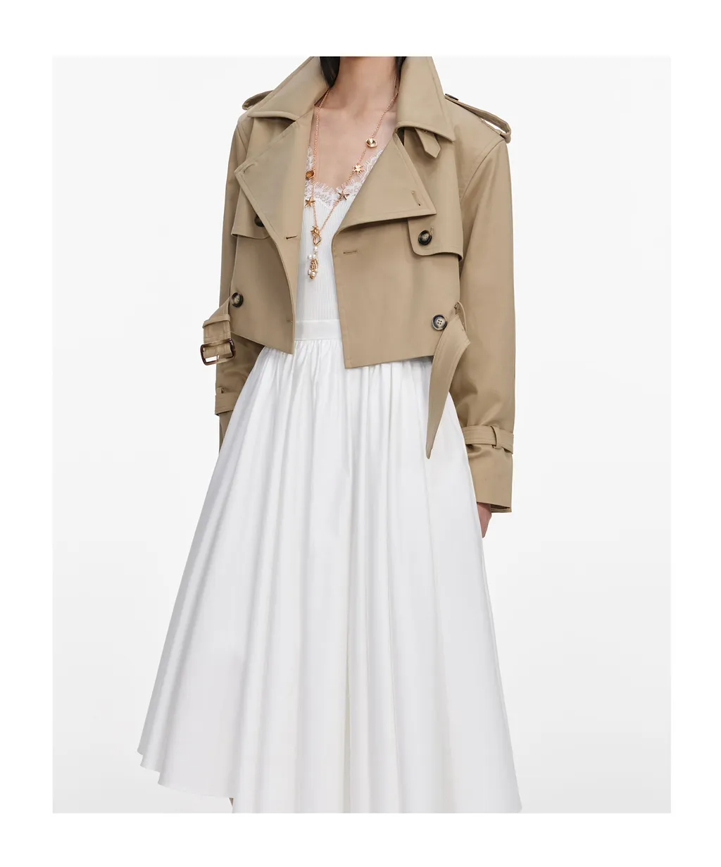 Beige Cropped Trench Jacket
