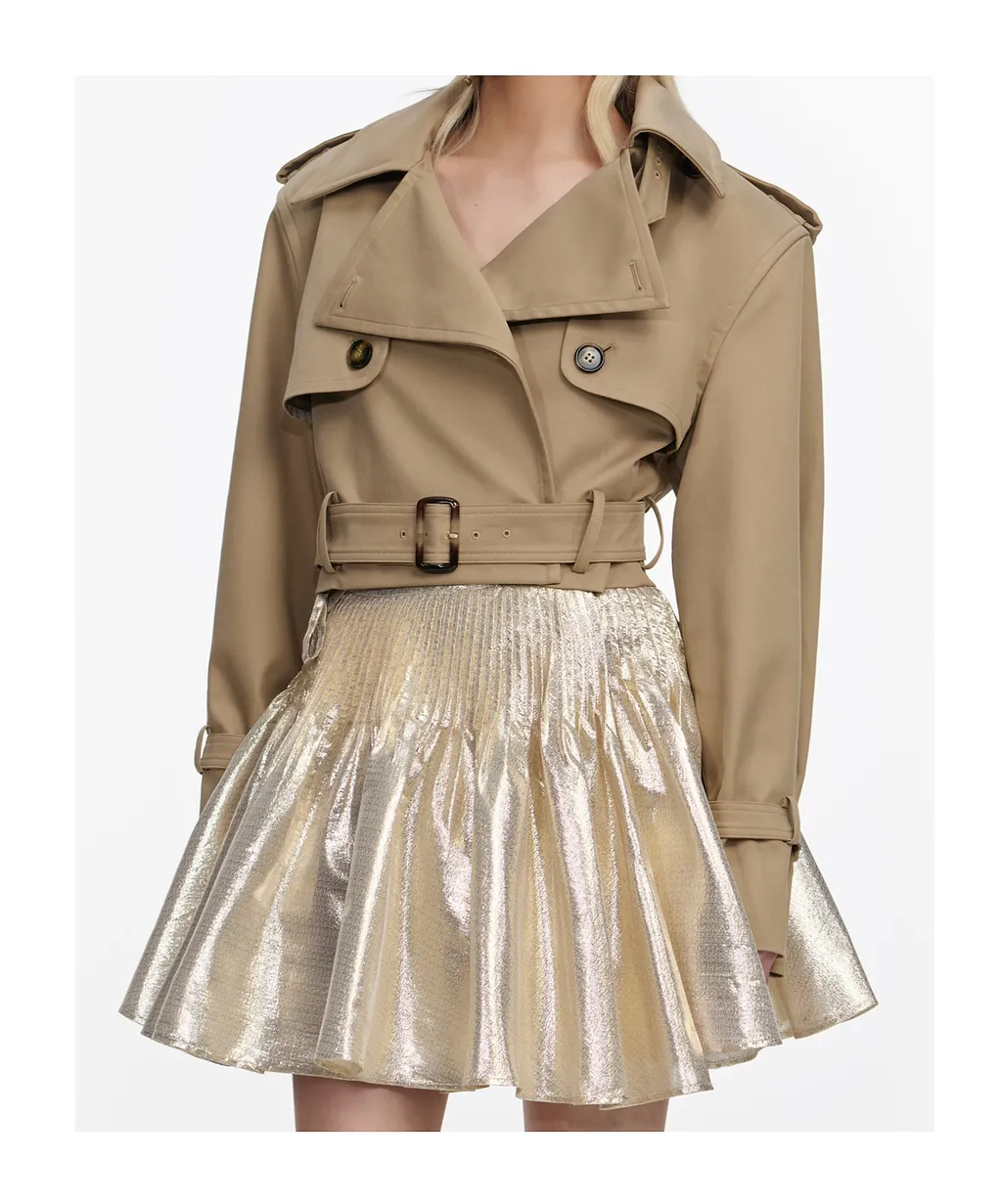 Beige Cropped Trench Jacket