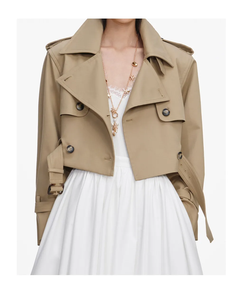 Beige Cropped Trench Jacket