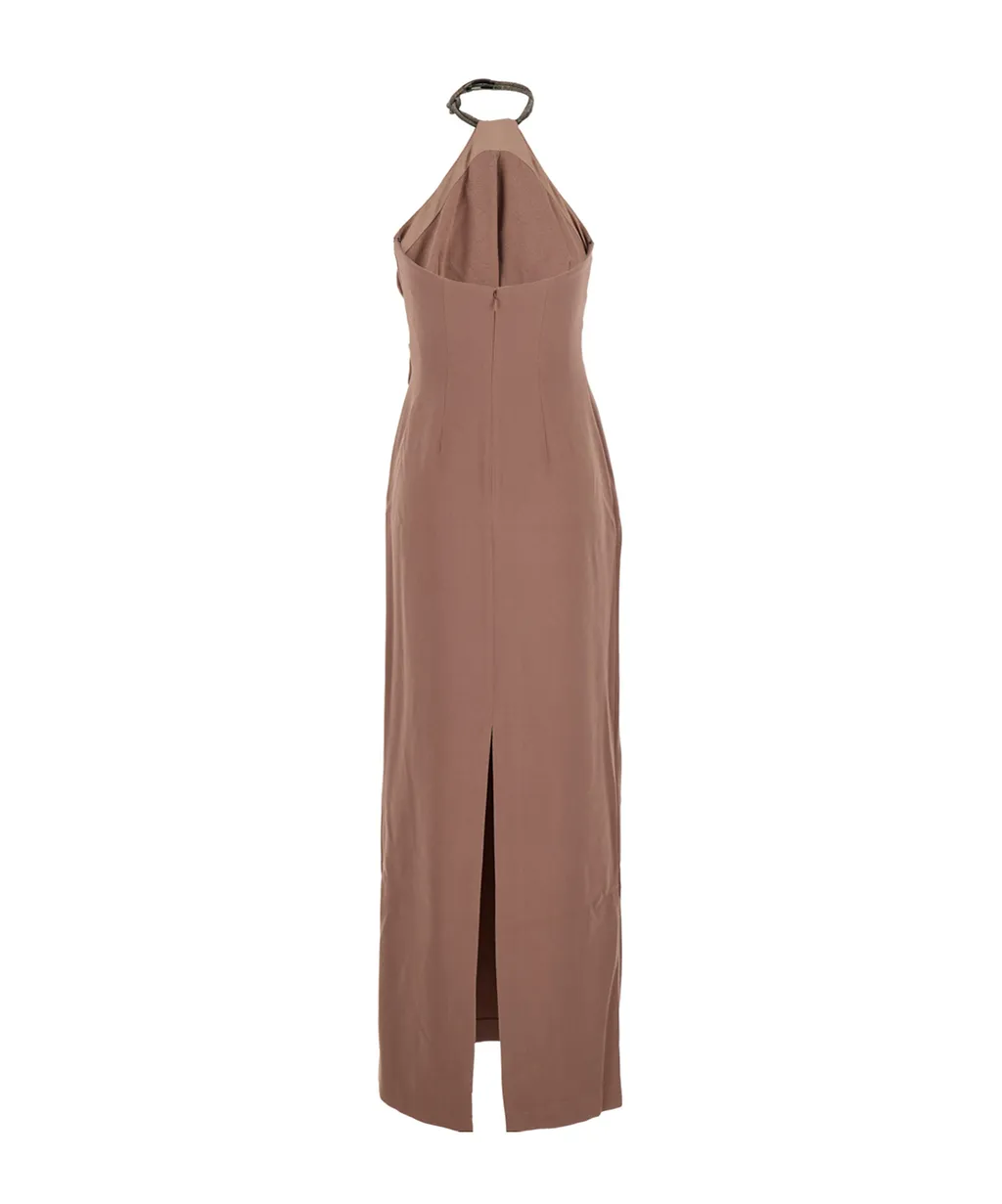 Solace London Rhinestone Neckline Draped Dress