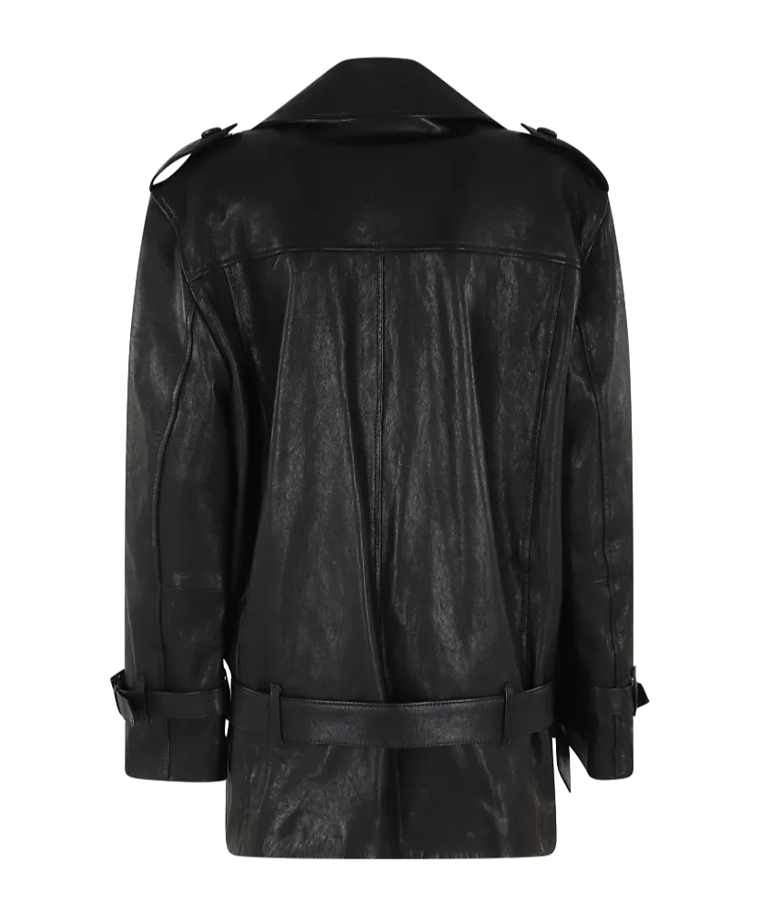 Long-Sleeved Leather Jacket