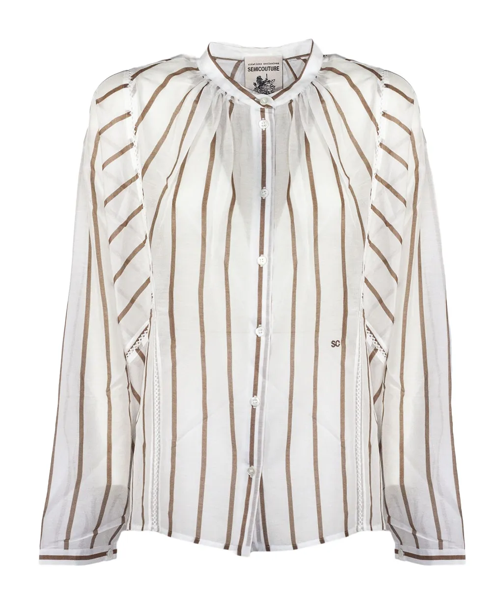 Semicouture Striped Lace Detail Shirt